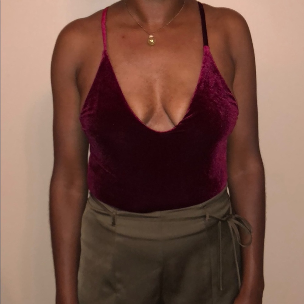 Burgundy Velvet Bodysuit